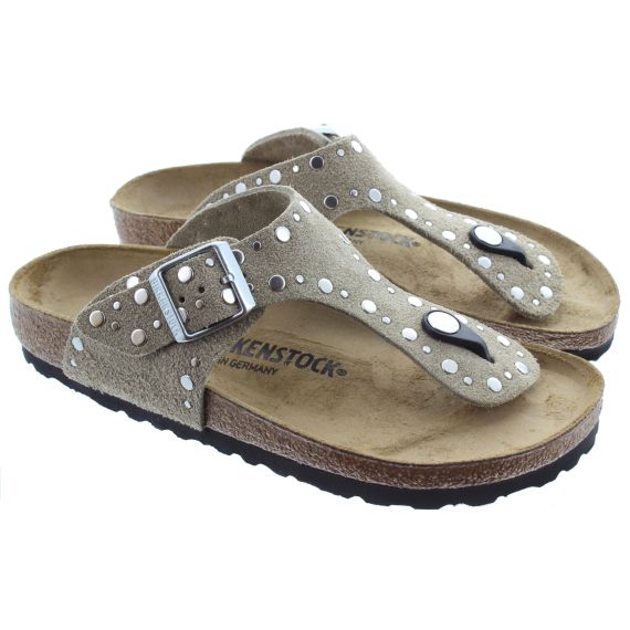 BIRKENSTOCK Ladies Gizeh Suede Rivet Toe Post Sandals In Taupe 
