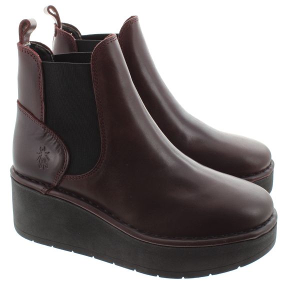 FLY Ladies Hely Wedge Chelsea Boots In Wine 