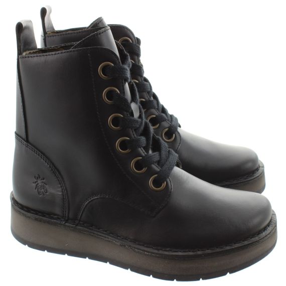 FLY Ladies Reig Lace Ankle Boots In Black 