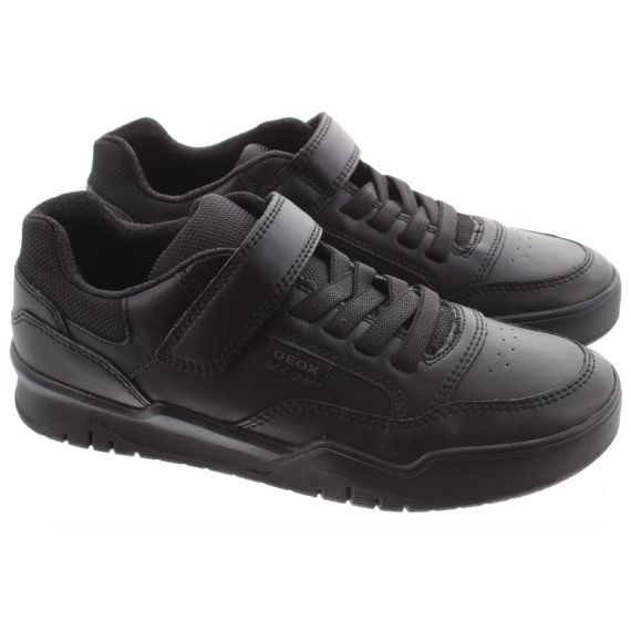 GEOX Kids Perth Elastic Lace/ Velcro Shoes In Black 