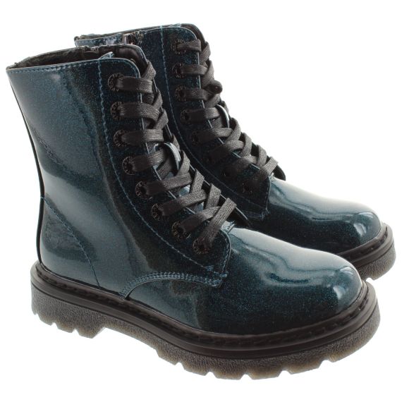 HEAVENLY FEET Ladies Justina Lace Ankle Boots In Ocean Glitter 