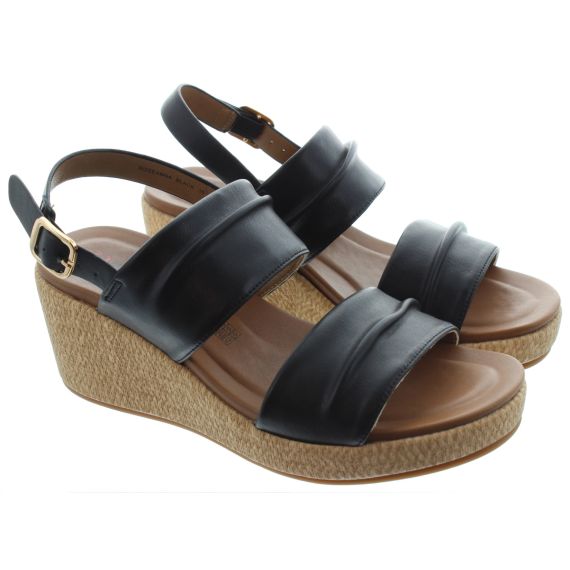 HEAVENLY FEET Ladies Roseanne Wedge Sandals In Black 