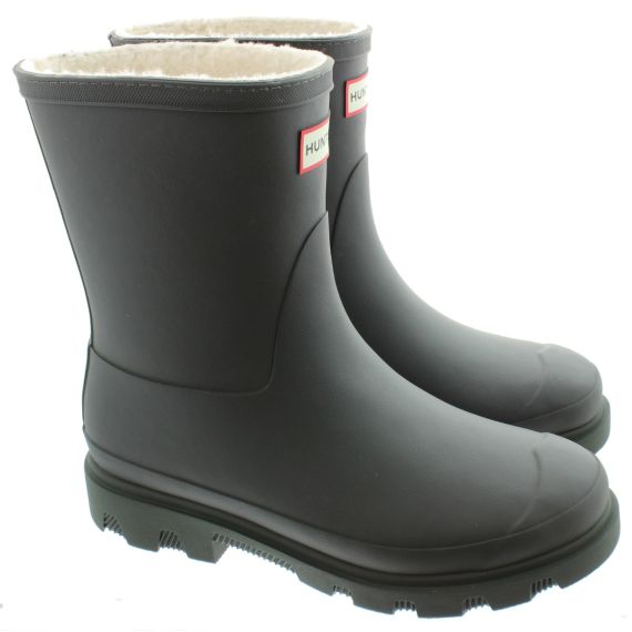 HUNTER Ladies Downpour Insulated Short Boots In Dark Olive 