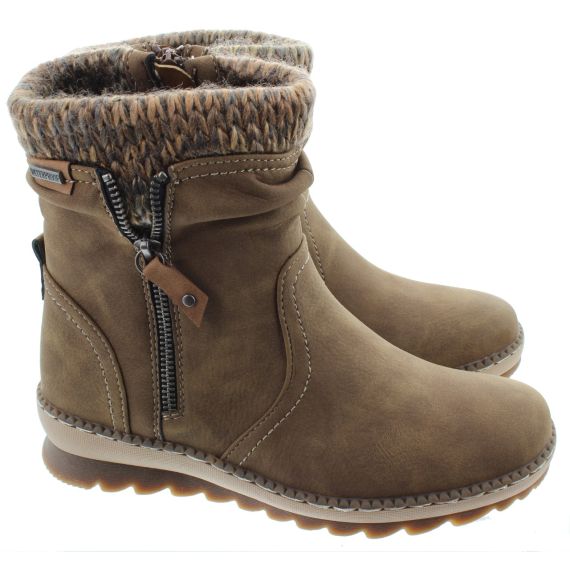 LUNAR Ladies Deborah Waterproof Zip Ankle Boots In Brown 