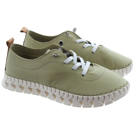 LUNAR Ladies St Austell Elastic Lace Shoes In Khaki green 