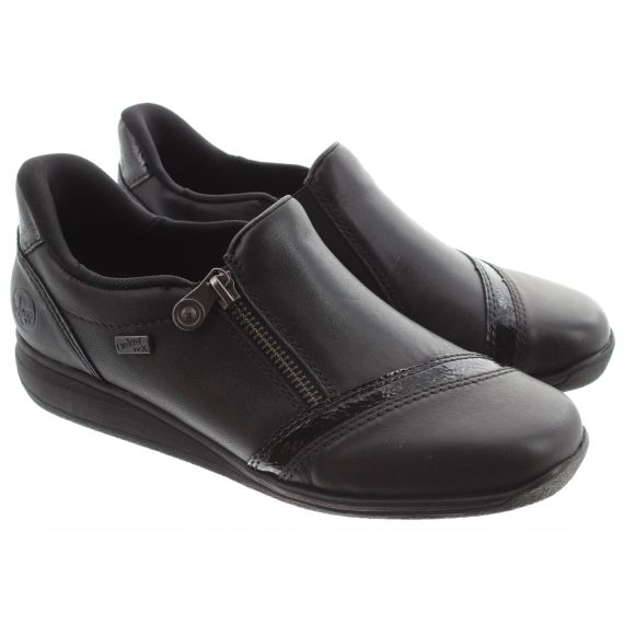 RIEKER Ladies 47264 Water-Resistant Wide-Fit Zip Shoes In Black 