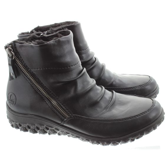 RIEKER Ladies 59585 Wide Fit Ankle Boots In Black 