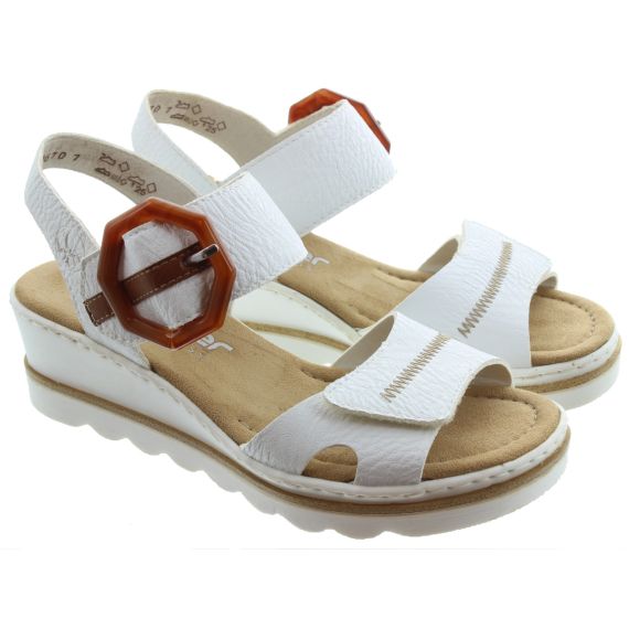 RIEKER Ladies 67476 Velcro Sandals In White 