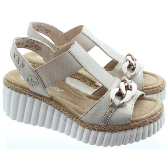 RIEKER Ladies 69158 Chain Wedge Sandals In Gold 