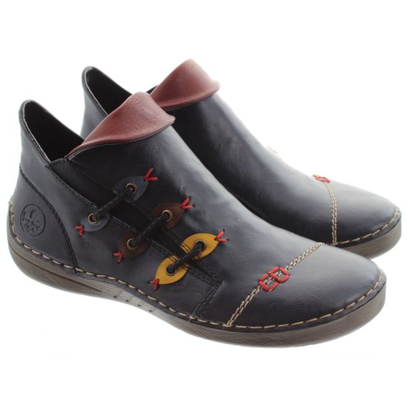 RIEKER Ladies 72581 Multi Zip Ankle Boots In Navy 