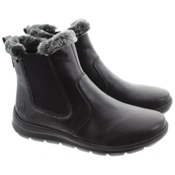 RIEKER Ladies Z0061 Water Resistant Ankle Boots In Black 