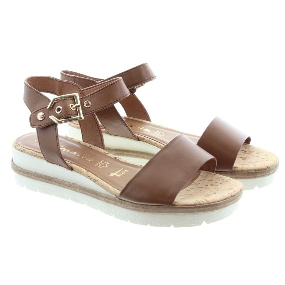 TAMARIS Ladies 28222 Wedge Sandals In Nut