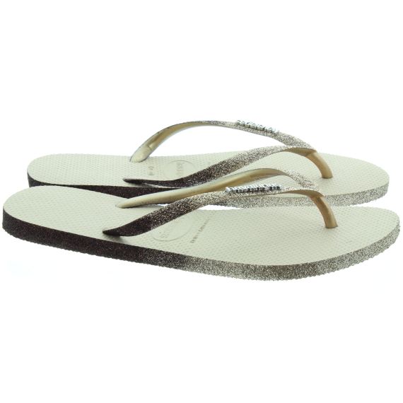 HAVAIANAS Ladies Slim Sparkle Flip Flops In Gold