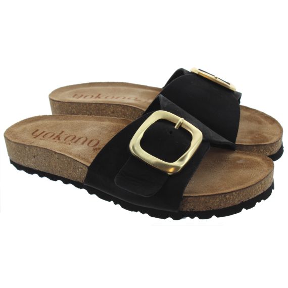 YOKONO Ladies Jerba 114 Buckle Mule Sandals In Black 